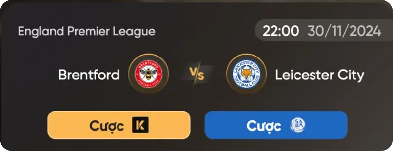 tỷ lệ kèo brentford - leicester city